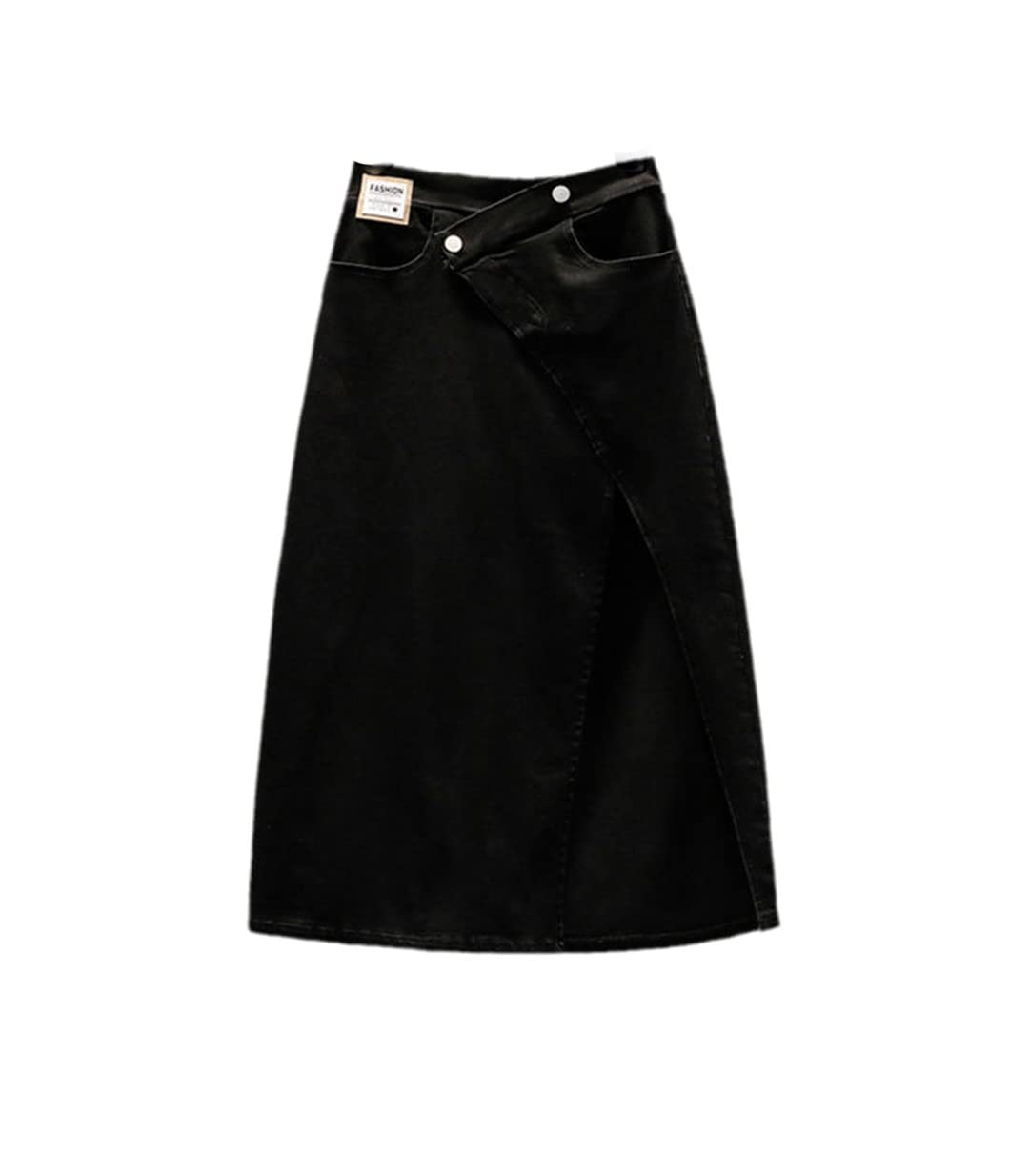 PYTRXGBO Gonna in denim retrò a vita alta da donna estiva di grandi dimensioni fessure sottili A-Line One-Step Mid-Length Denim Gonna, Nero , XXL