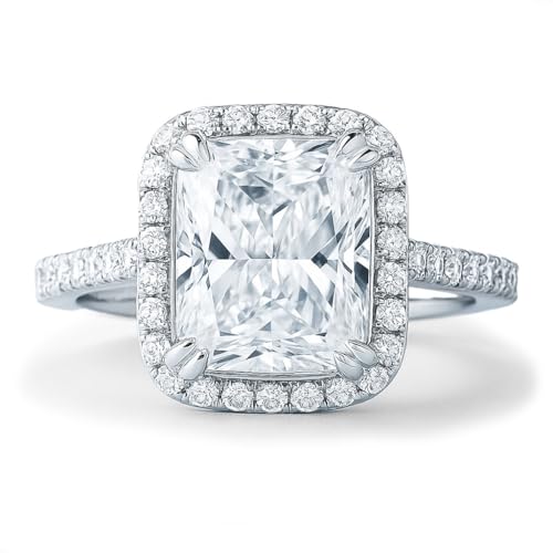 KEAO BROOKE 3 Carat Princess-Cut Halo Engagement Ring with Pavé Accent Stones, Classic Cushion Halo Setting, Elegant Bridal Jewelry