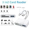 SD Card Reader for iPhone iPad Mac, Lightning & USB-C Dual Connectors Memory Card Reader with SD/Micro SD/USB-A 3 Slots, Digital Camera Adapter to iPhone, Plug & Play