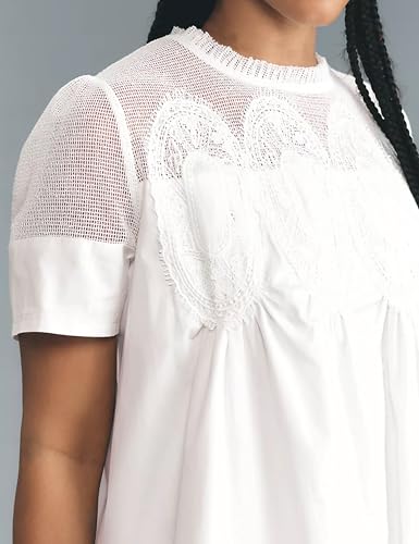 Image of Womens Summer Lace Mini Babydoll Dress Ruffled Collar Short Sleeve Loose Mesh Swing Elegant Flared Sundress