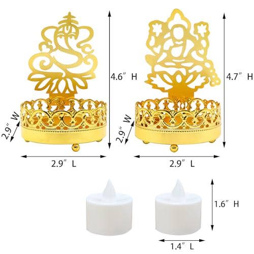 Metal Ganesha Lakshmi Shadow Diyas – Diwali Tea Light Candle Holder Birthday Wedding Gifts for Indian Friends Man Woman Murti Puja Item Home Office Temple Mandir Pooja Altar Decor - Image 7