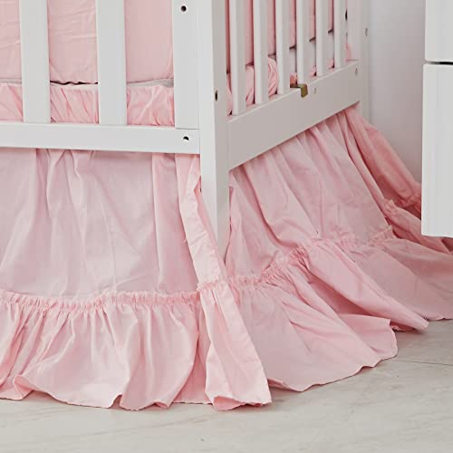 Image of Brandream Crib Bed Skirt for Baby Girls Boys Blush Pink Boho Bohemian Solid Cotton Toddler Bedskirt Farmhouse Chic Ruffle