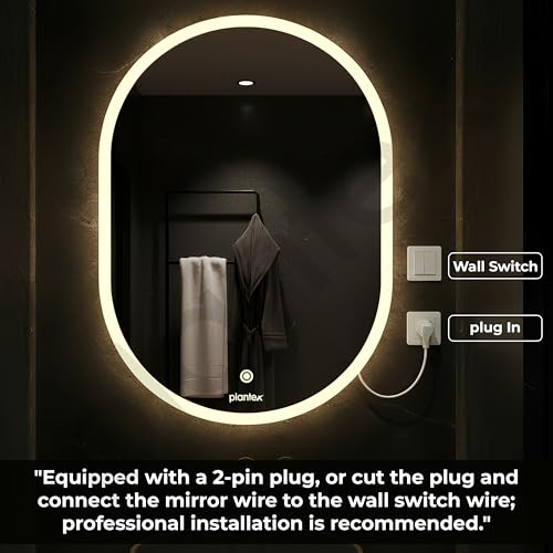 Image of Plantex LED Bathroom Mirror with 3 Tone /Designer Mirror for Living Room /Bedroom /Dressing Room - Capsule Shape (18 X 24 Inch)