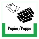 Aufkleber Abfallkennzeichnung Hinweis "Papier/Pappe" Müllentsorgung Recycling Schild Folie selbstklebend, grün | 5-40cm Made in Germany, Größe: 30x30cm