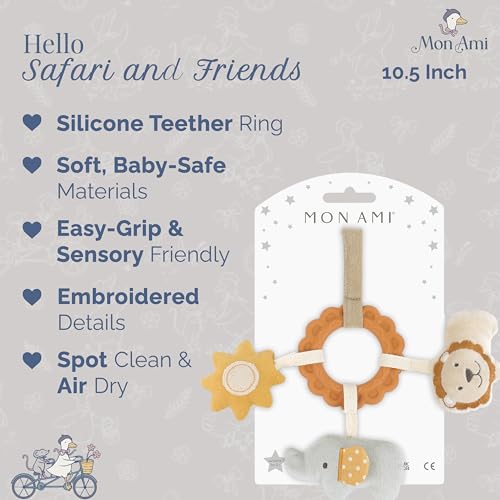 Image of MON AMI Safari and Friends Teether Ring - 10.5 inch Soft Silicone Teething Ring, Plush Toy for Infants, Baby Teething Relief, BPA-Free, Easy-Grip, Comforting Teething Toy for Babies, Perfect for Sore Gums