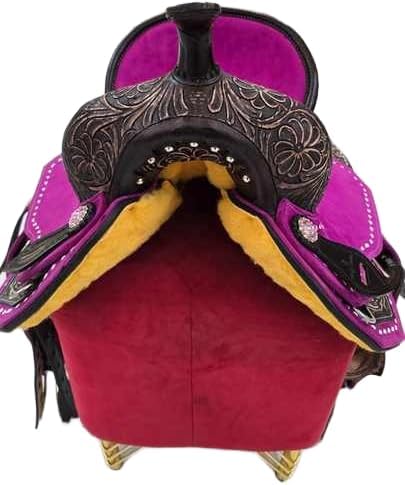 Premium Leather Horse Saddle Barrel Racing Western Wooden Tree Custom Cowboy Cowgirl Handmade Pleasure Comfort Trail Tack Equestrian Tooled Carved Saddle for Riding Size: 10-18 inch Seat, MO-04