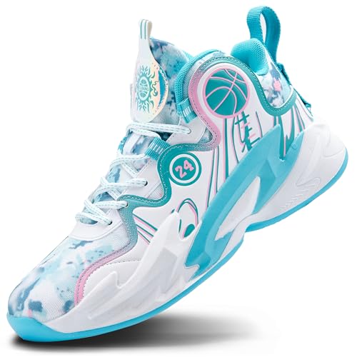 kniaiwx Men Basketball Shose Breathable Fashion Sneakers Non Slip Sport Shoes White&Blue-1 Size 7