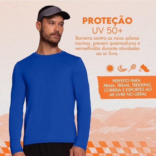 SELENE Camiseta Manga Longa UV50+ Microfibra de Poliamida Adulto Masculina, Azul Royal, M