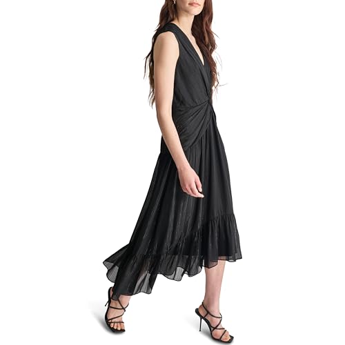 Image of DKNY Womens V-Neck Twist Front Sleeveless Dress