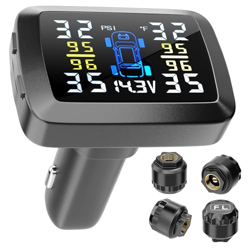 Tire Pressure Monitoring System 48s Fast Refresh TPMS with Strong Battery Easy Button Control Real Time Pressure Temperature Monitoring LCD Display 4 External Sensors for Cars SUVs Trucks 0–87 PSI