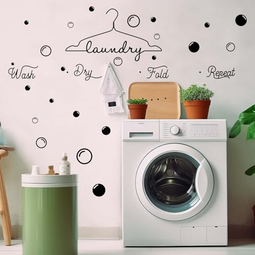 Laundry Room Wall Decor, Laundry Room Decor for Wall, Vinyl Bathroom Wall Art Stickers Peel and Stick, Wash Dry Fold Repeat Wall Quote Decals for Home Apartment (Style 1) - Image 3
