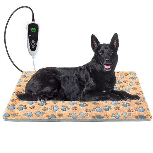 GOLOPET Large Dog Heating Pad 3624 in for Dogs Smart Thermostat Whelping Box for Dogs Metal Tube Waterproof Shell with Plush Cotton Cover Puppy Whelping Supplies -Apricot