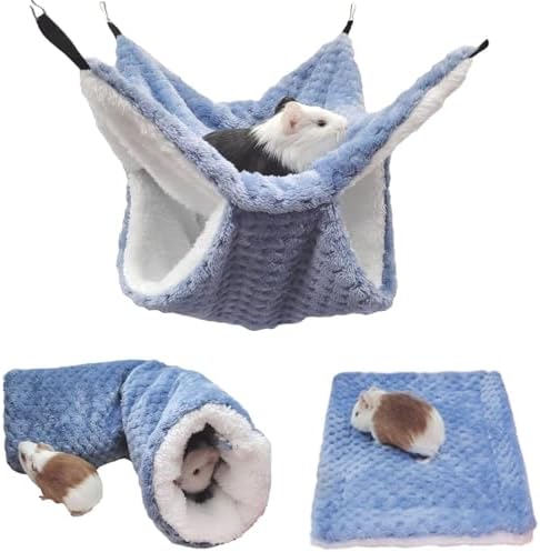 bangminda Hamaca de Animales Pequeños Hamacas de Hurón Hamaca y Túnel Colgante para Rata Hámster Cojín de Felpa para Animal Pequeño Ardilla Conejillos Cama para Animales Pequeños (Azul)
