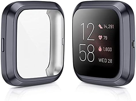 KIMILAR Screen Protector compatible with Fitbit Versa 2, (4 Pack) Soft TPU Plated Full Coverage Screen Bumper Protective Cover Case compatible with Fitbit Versa 2 Only, Black+Graphite+Silver+Clear