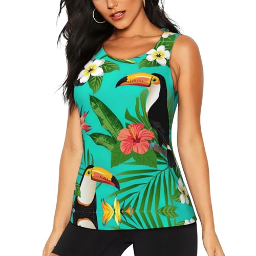 Camiseta sin mangas con estampado de hojas tropicales y espalda cruzada activa