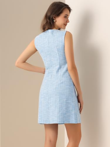 Image of Allegra K Women's Elegant Tweed Dress Keyhole A-Line Sleeveless Casual Work Dresses