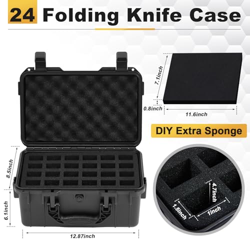 Image of Bucherry 24 Folding Knife Case Waterproof Pocket Knife Holder Hard Sided Knives Storage Box Lockable Protective Travel Storage Organizer for Folding Knives Collection