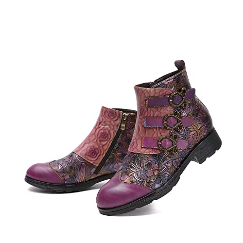CrazycatZ Women Leather Ankle Leather Colorful Boots Vintage Colorful Sport Boots4