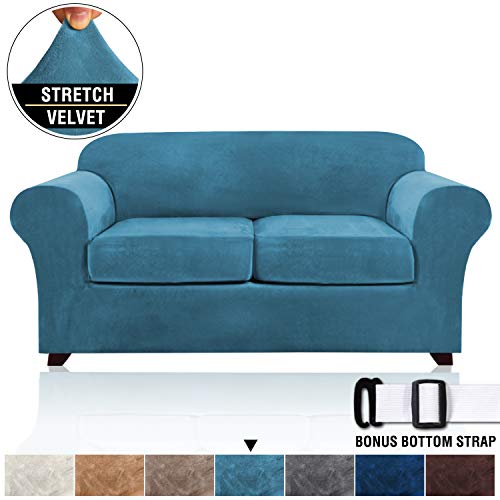 Velvet Stretch 3 Piece Loveseat Covers for 2 Cushion Couch Loveseat Slipcovers