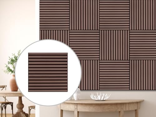 HPFloor Akustikpaneele Dekor Wandpaneele | Flur Wohnzimmer Innenwanddekoration in Holzoptik Wandverkleidung | geölt | Quadratisch | 60 x 60 cm | 21 mm stark | 4er-Set | schwarzer Filz | Walnut Oak