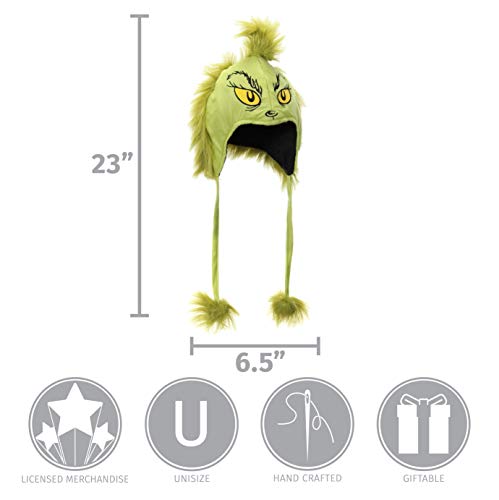 elope Grinch Deluxe Hoodie Hat - Velour and Faux Fur with Hidden Pocket and Pompoms, Officially Licensed - One Size - Green - Thumbnail 4