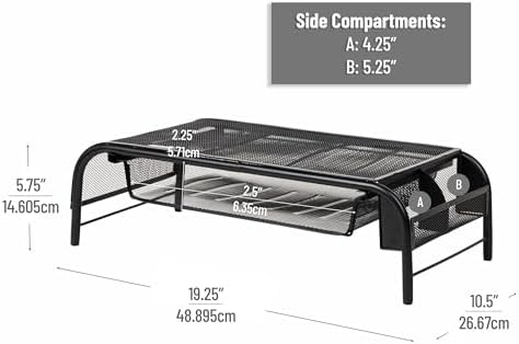 Mind Reader Network Collection Monitör Standı, 3, 1 Kağıt Tepsi ve 2 Yan Depolama Bölmesi, Masaüstü Düzenleyici, Metal Örgü, 2'li Set, Siyah 2'li Paket - Görsel 3