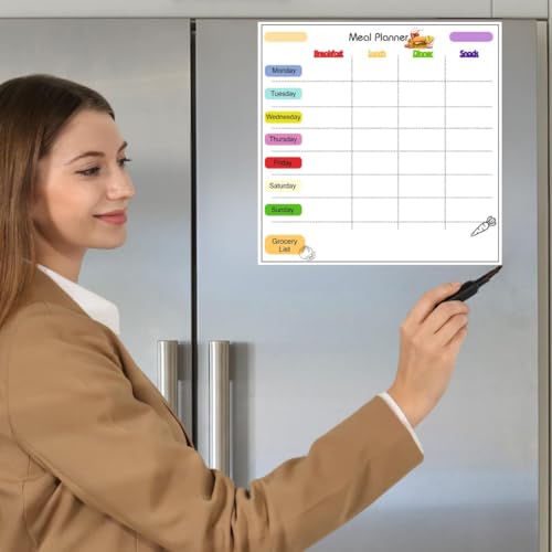Image of Zesta Vinyl Magnetic Planner for Fridge | Cute Weekly Planner /Meal Planner with Marker | Rewritable Magnetic White Board for Fridge (Meal Planner)