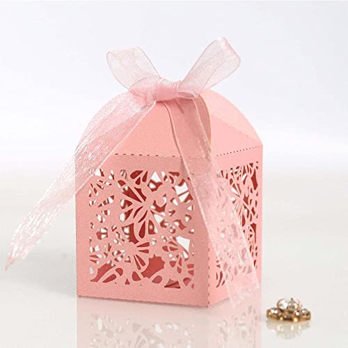 Uteruik Lot de 50 boîtes à dragées de mariage en forme de papillon avec ruban pour mariage, anniversaire, fête prénatale, fête prénatale (#C)