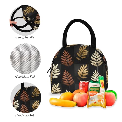 Decor Leaf Print Backpack Set with Lunch Bag, Large Capacity Travel Backpacks and Lunch Box Insulated for Commute Hiking Picnic4