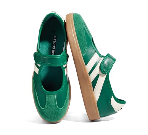 LUCKY STEP Womens Classic Retro Fashion Sneakers Gum Thin Sole Casual Tennis Slip on Flat Loafers Skate Walking Shoes Hook and Loop Footwear(Olive Green 8.5)