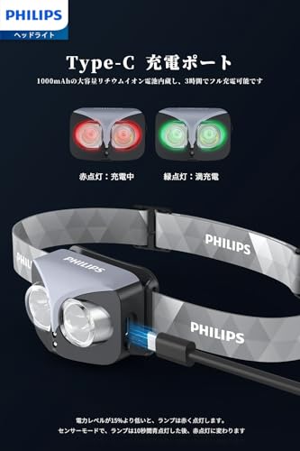 Philips ヘッドライト USB充電式 led 高輝度 450ルーメン SFL3342RH の商品画像 7