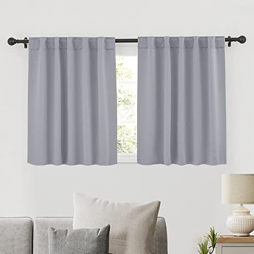 Image of RYB HOME Bathroom Curtains Blackout - Thermal Insulating Privacy Small Window Curtains Short for Bedroom Basement Kitchen Kids Nursery Cabinet, Wide 42 x Long 30 inches, 2 Panels, Silver Grey