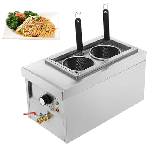 2-otworowy komercyjny parowar do makaronu, 2500 W elektryczna maszyna do gotowania makaronu z koszykiem i kranem, 30-110 ℃ regulowana temperatura, stal nierdzewna, do kawiarni i restauracji