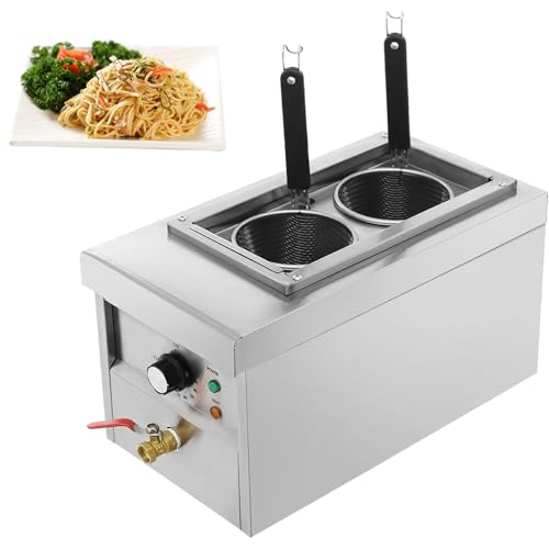 2-otworowy komercyjny parowar do makaronu, 2500 W elektryczna maszyna do gotowania makaronu z koszykiem i kranem, 30-110 ℃ regulowana temperatura, stal nierdzewna, do kawiarni i restauracji