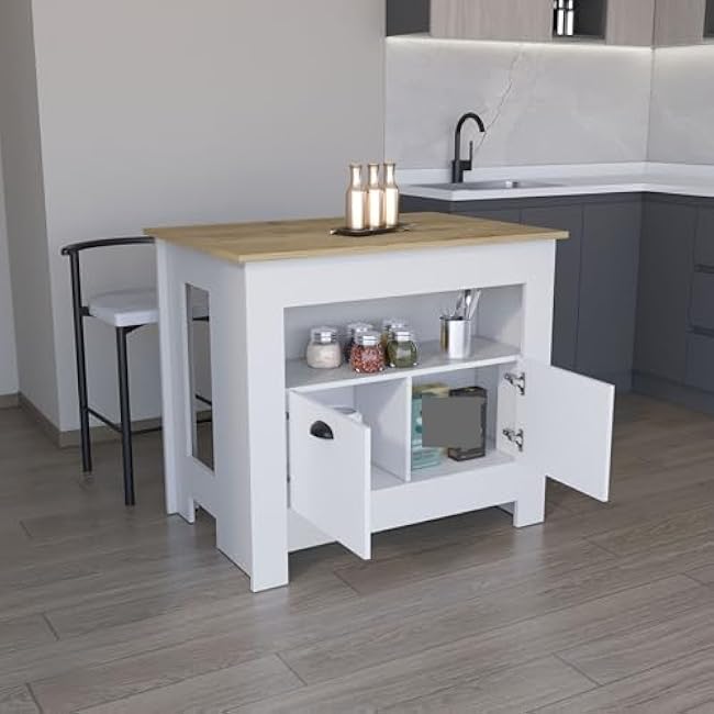 Kitchen Island 35 H, Whit 2 Doors, 3 Shelves-WGYW8ysn