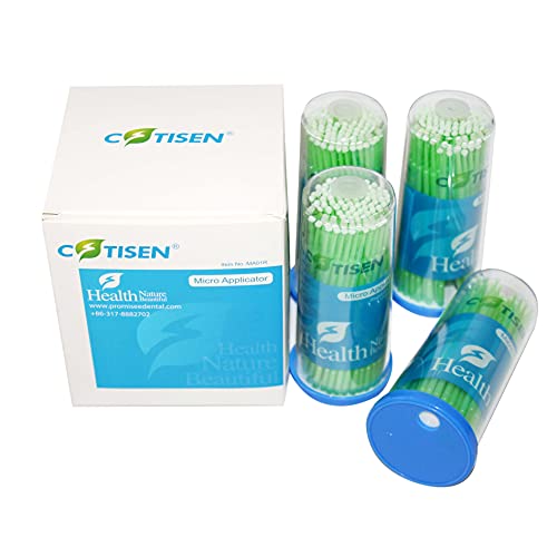 COTISEN Micro Applicator Brush Disposable Bendable Swabs Tip for Eyelash Extensions Mascara Wand Small Plastic Eyebrow Nail Cleaning Tool Makeup Sticks Dental PP Nylon 400 PCS Regular Green 2.0 mm