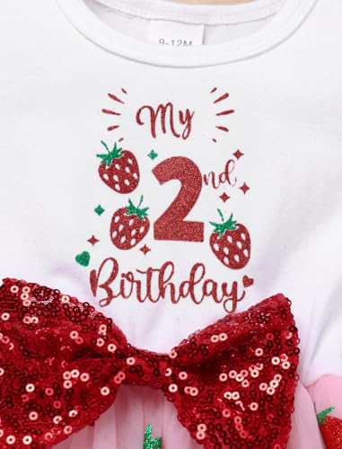 IDOPIP Strawberry 1st 2nd 3rd Birthday Outfit for Baby Girls Sequin Berry Princess Cake Smash Party Tutu Dress with Headband4