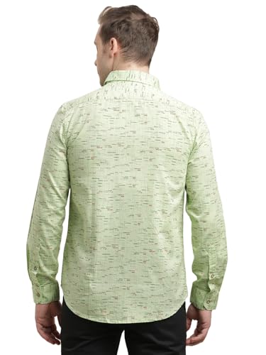 Image of Turtle Men 100% Cotton Slim Fit Mint Green Printed Full Sleeve Casual Shirt