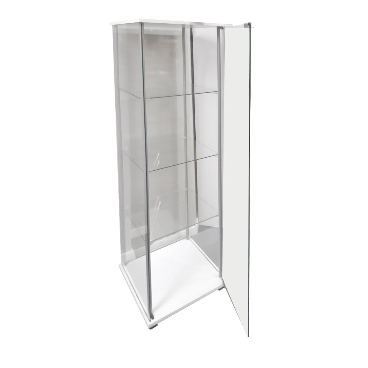 Bissolo Casa Vetrina Espositiva 1 Anta in Vetro Temperato Bianca 42,5x36,5x161 cm, Vetrinetta Soggiorno con 3 Ripiani in Vetro, Mobile Espositore per Collezionismo, Casa e Ufficio
