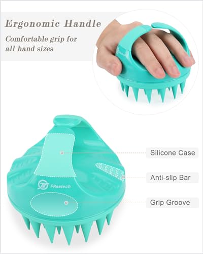 Image of FREATECH Hair Scalp Massager Shampoo Brush with Long & Soft Silicone Bristles for Scalp Care, Gentle Scrub to Exfoliate, Intensive Massage to Relax The Head, Dandruff Removal and Hair Growth, Green