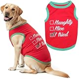 Parisian Pet Dog Christmas Tshirt - Embroidered “ Naughty Or Nice “ Dog Shirt - Lightweight Cotton Doggy Christmas Outfit - Sleeveless Funny Pet Clothes - Shirts for Large Dogs - L