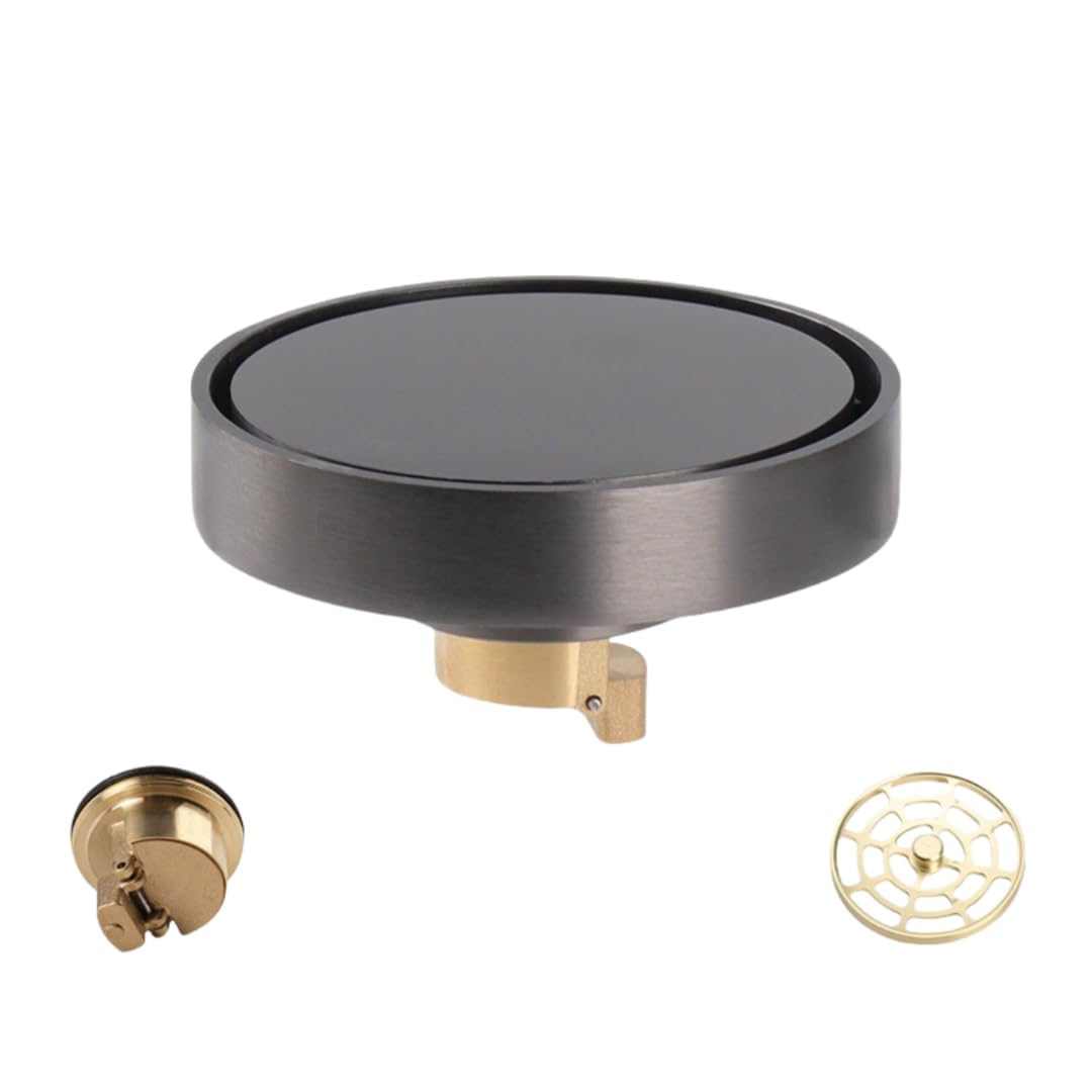 KJdxfhFH Bathroom floor drains, Hair Strainer Push Type All Copper Round Floor Drain Invisible(Black)