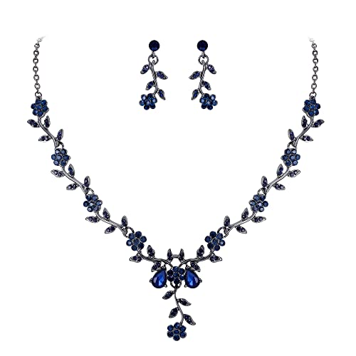 BriLove Women's Wedding Jewelry Leaf Cluster Flower Crystal Dangle Earrings