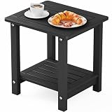 YEFU Outdoor Side Table for Patio, Weather Resistant HIPS, 2-Tier, Black