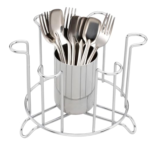 Image of Stainless Steel Glass Stand Holder for Kitchen & Dining | Rust-Proof Glass Organizer for 6 Glasses with Center Storage Cup | Space-Saving Glass Rack for Home, Hotels & Restaurants