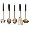 Russell Hobbs RH02170BEU7 Opulence 5 Piece Kitchen Utensil Set, Non-Stick Coating & Soft-Touch Handles, Includes a Slotted Spoon, Solid Spoon, Slotted Spatula, Spaghetti Spoon and Ladle, Black/Gold
