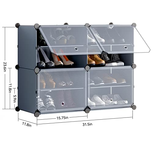 Unzipe Shoe Rack, 8-Tier Shoe Storage Cabinet 16 Pairs Free Standing Shoe Racks Plastic Shoes Shelves Diy Cube Organizer For Closet Hallway Bedroom Entryway Garage, Dark Grey #TOP2