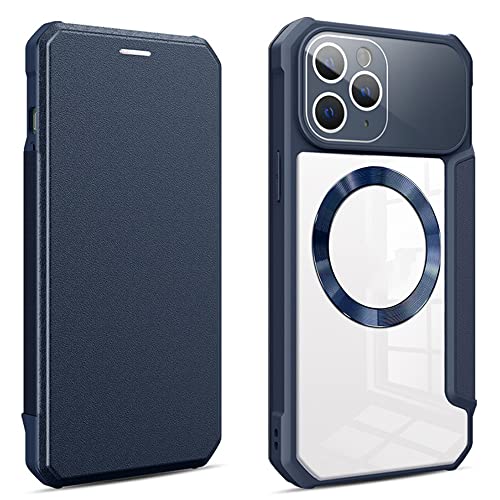 Housse en cuir à rabat magnétique pour iPhone 14 Pro coque de charge sans fil bleu nuit