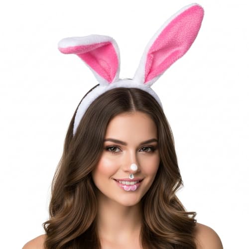 Soft Bunny Ears Hairband for Women, Cute Rabbit Headband, Holiday & Christmas Costume - Rose Red