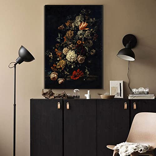 Vintage Flower Wall Art Dark Floral Poster Black Botanical Artwork Black Roses Painting Rustic Floral Prints Vintage Rose Poster Black Flower Wall Picture Dark Floral Prints Wall Art 16X24Inch Unframed #TOP3